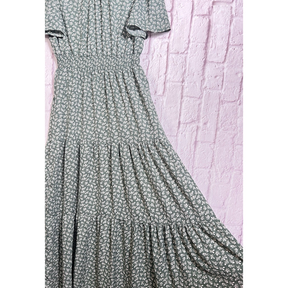 Women's Floral Print Long Dress Summer Short Sleeve Designer Style Boho Dress M - Picture 8 of 12